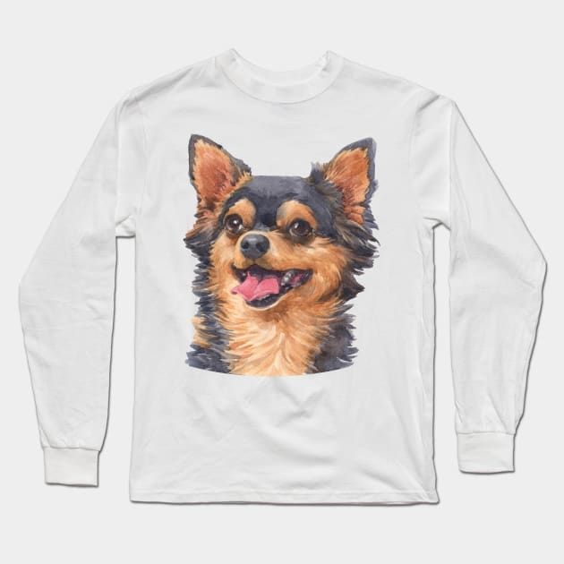 Black and Tan Chihuahua Watercolor Art Long Sleeve T-Shirt by doglovershirts